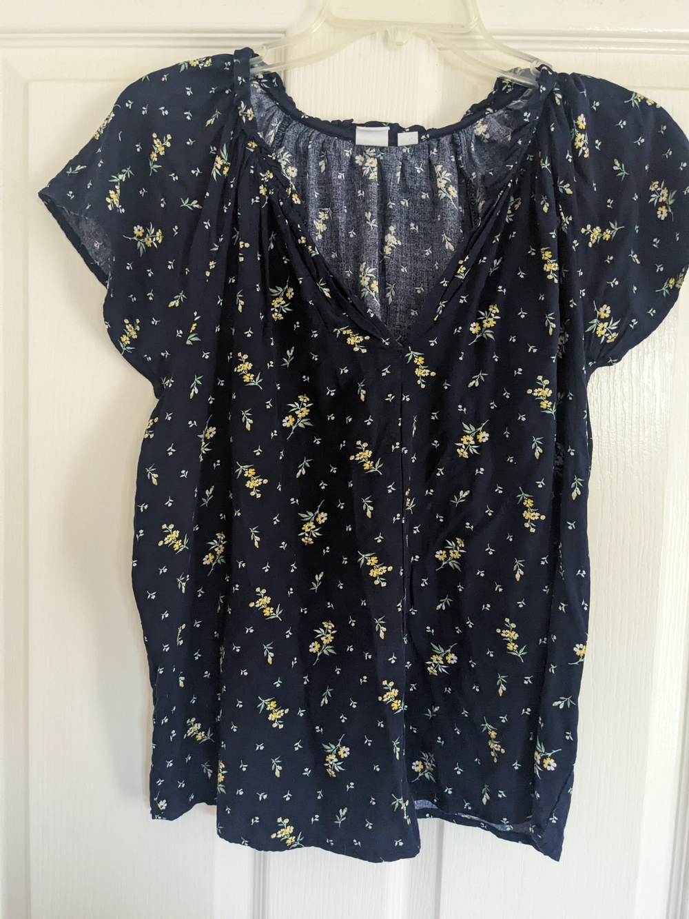 GAP Navy Yellow Floral V-Neck Flutter Sleeve Blouse